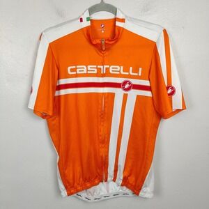Castelli Cycling‎ Jersey Mens XL Orange White Stripe Short Sleeve Full Zip